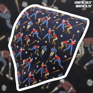 Firenze Silk Tie Baseball Player Batter Pitcher Novelty Navy Blue Italian 58.5"